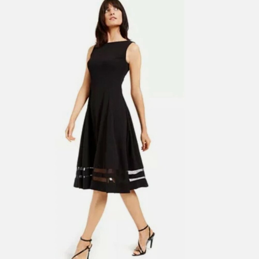 Calvin Klein Sleeveless A line Mesh Illusion Hem Dress Black size 8